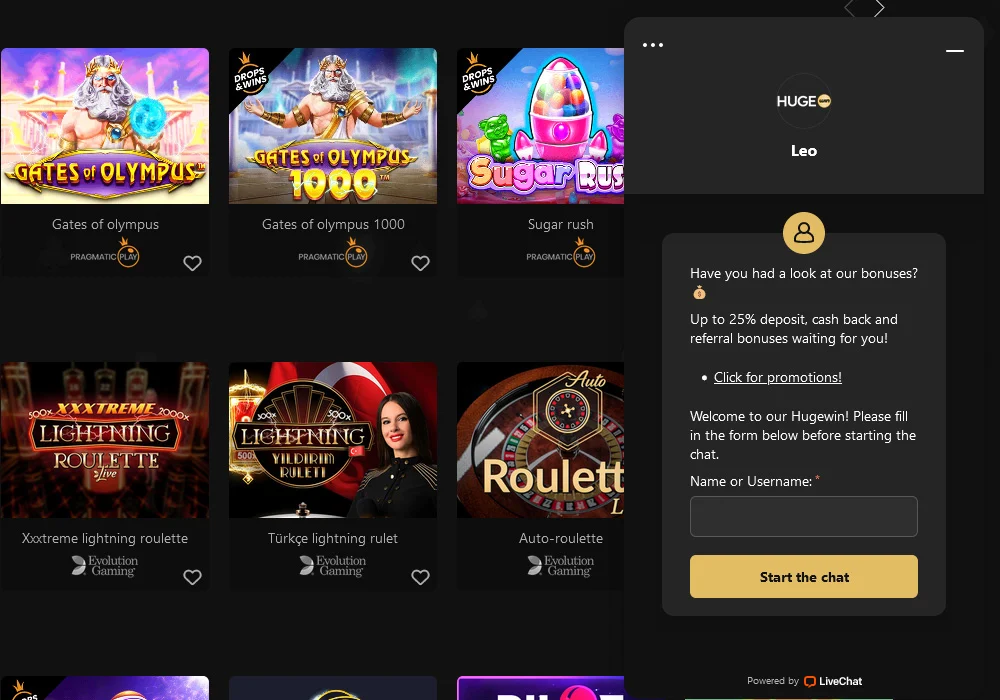 HugeWin Casino - Live Chat