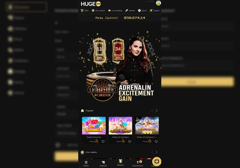 HugeWin Casino - Mobile Offering